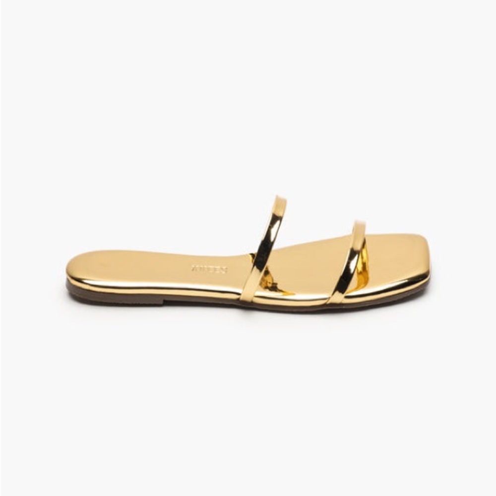 TKEES Gold Metallic Double Strap Slide Sandals - Picture 2 of 7